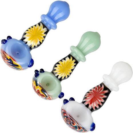 Flowering Perspective Ringed Glass Spoon Pipe - 4.75" / Colors Vary