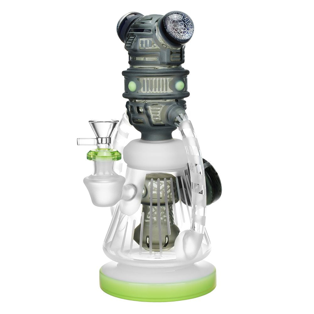 Robotic Bee Etched Glass Recycler Water Pipe - 9.5