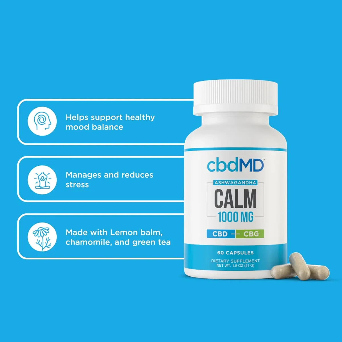 cbdMD Broad Spectrum CBD Calm Capsules - 1000MG