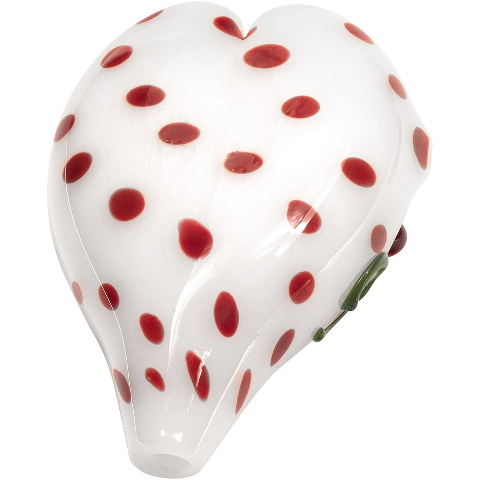 Elegant White Heart-Shaped Glass Hand Pipe with Red Polka Dots