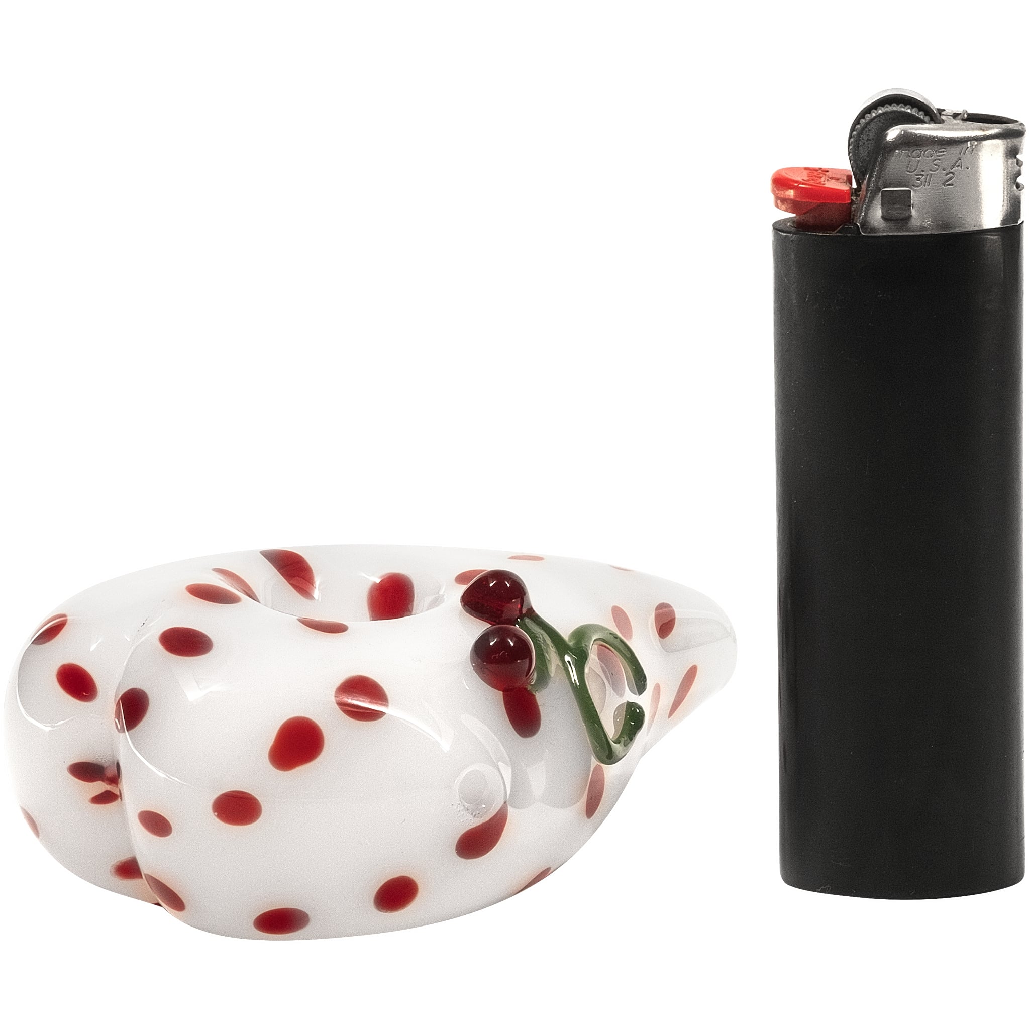 Elegant White Heart-Shaped Glass Hand Pipe with Red Polka Dots