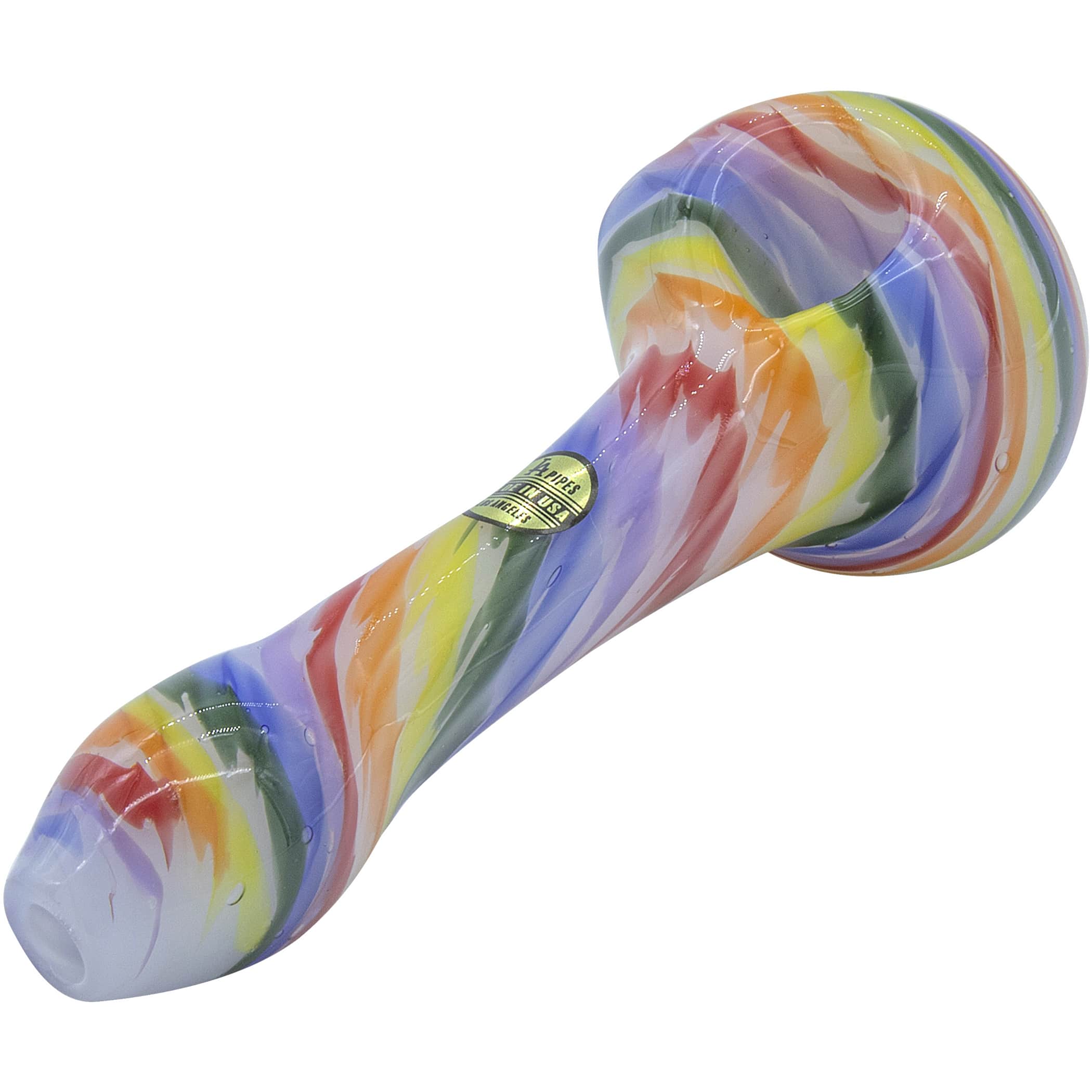 Rainbow Tie-Dye Glass Spoon Pipe on White