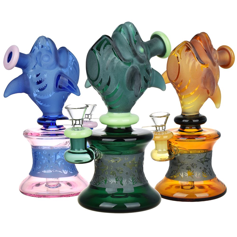 Feeding Time Etched Glass Water Pipe - 7.25