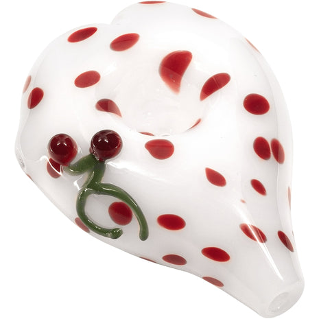 Elegant White Heart-Shaped Glass Hand Pipe with Red Polka Dots