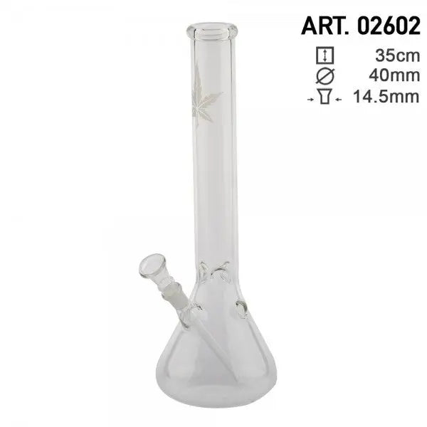 Hemp Leaf Beaker Glass Water Pipe 14"