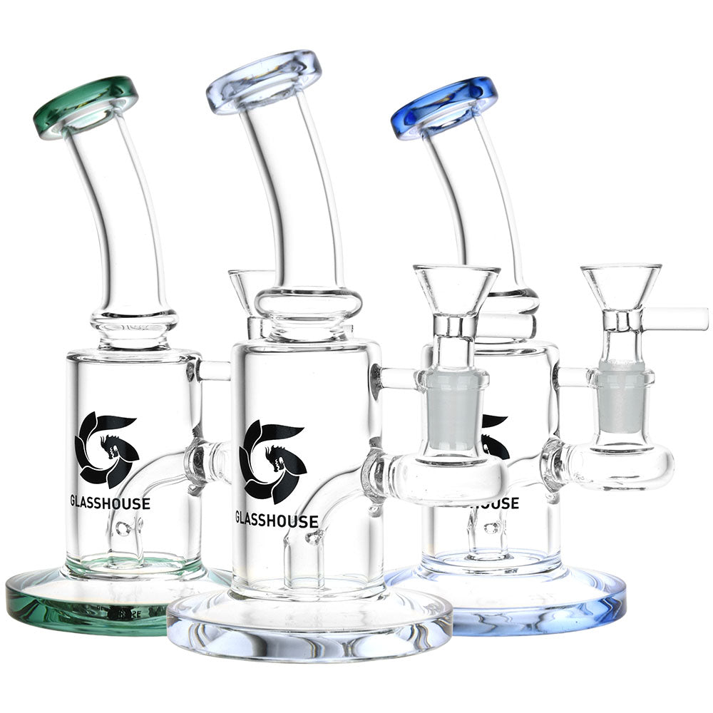 Glass House Bent Neck Glass Water Pipe - 6.75