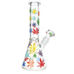 Rainbow Pride Leaf Beaker Glass Water Pipe - 10.25