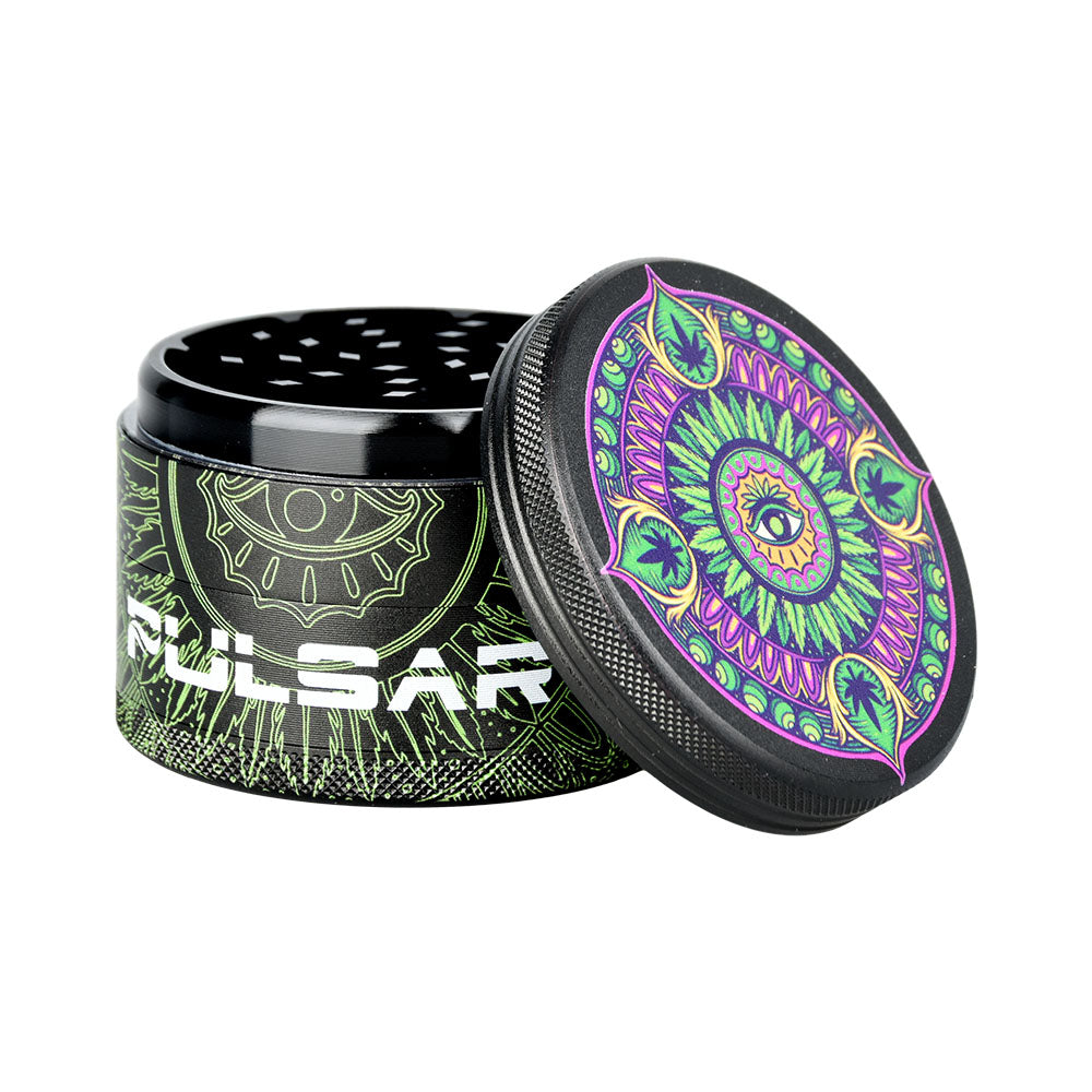 Pulsar Design Series Grinder with Side Art - Hemp Mandala / 4pc / 2.5