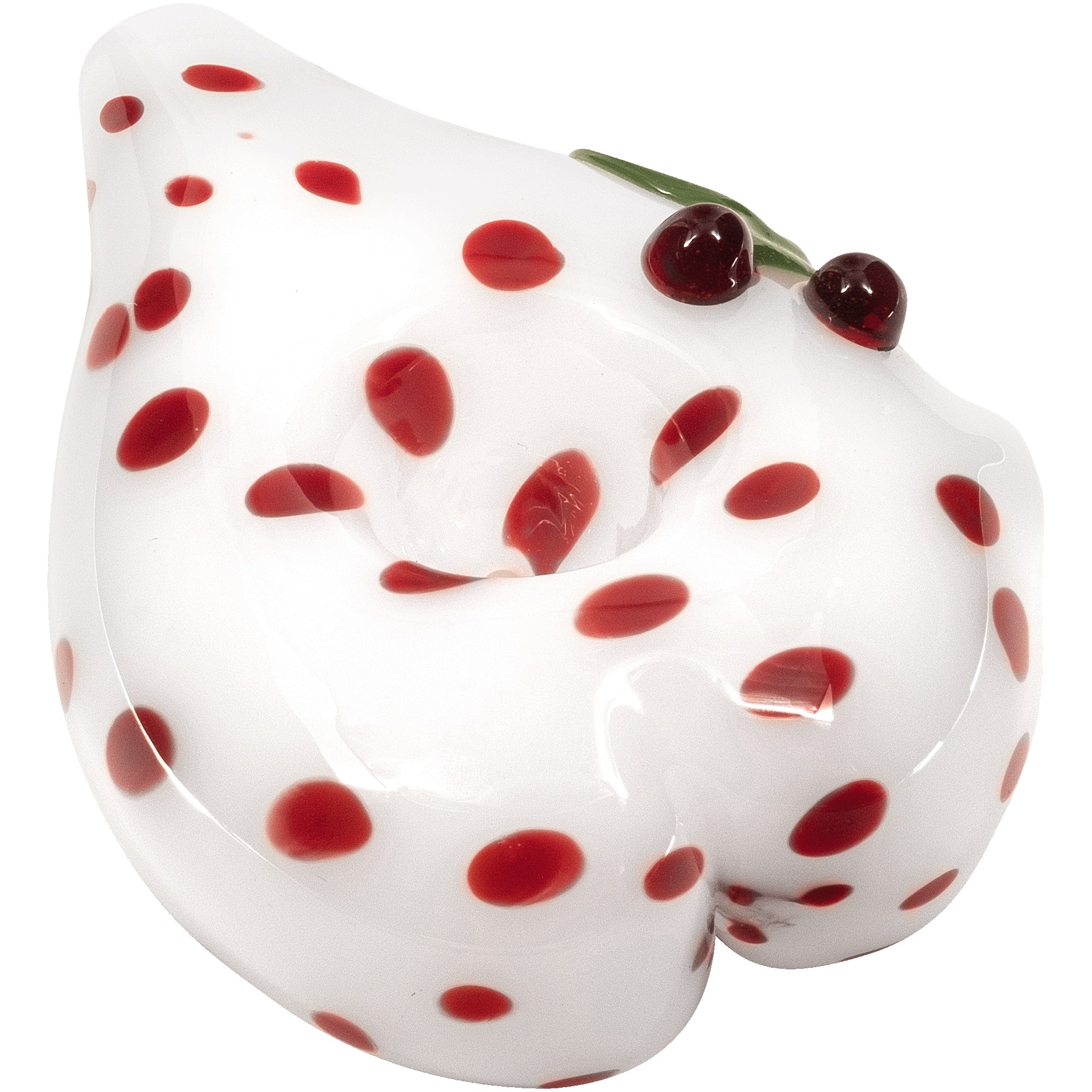 Elegant White Heart-Shaped Glass Hand Pipe with Red Polka Dots