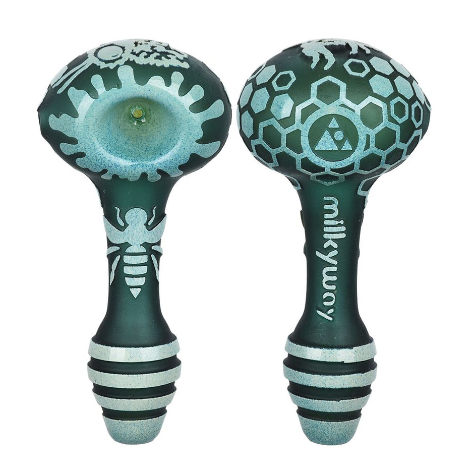 Milkyway Bee Hive Sandblasted Glass Spoon Pipe | 4.5"