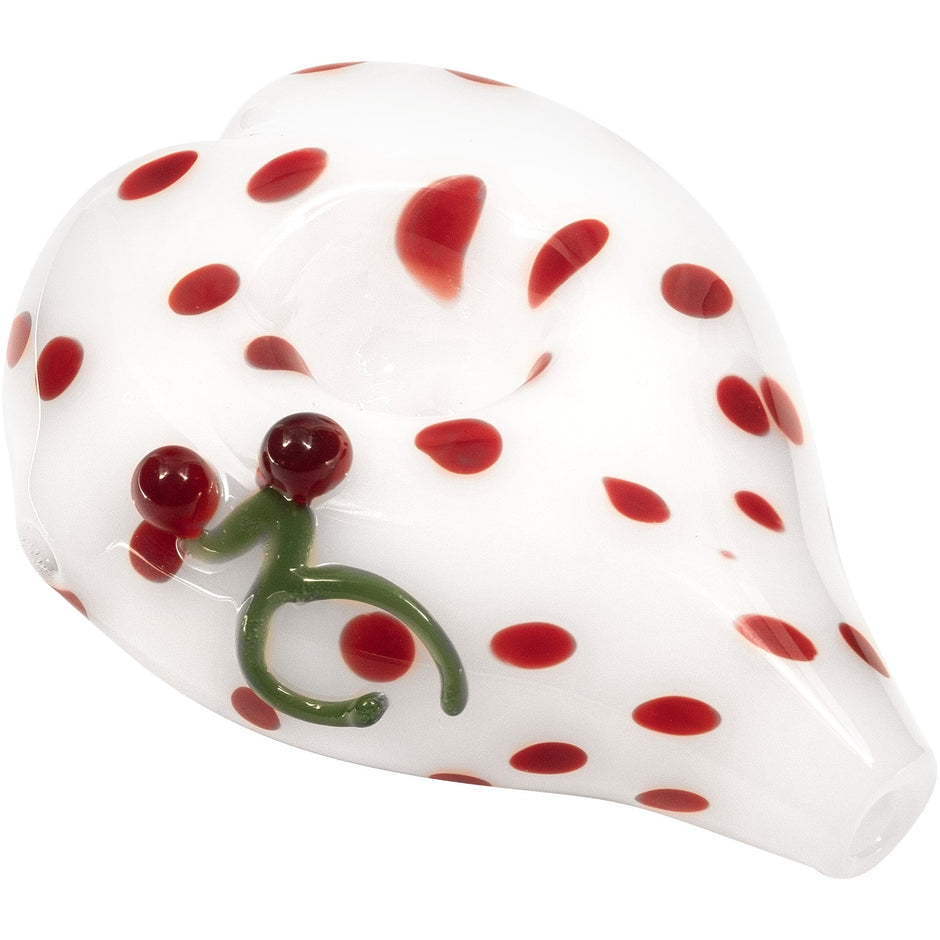 Elegant White Heart-Shaped Glass Hand Pipe with Red Polka Dots