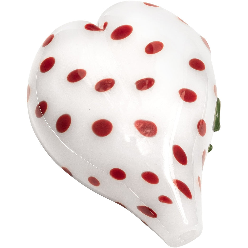 Elegant White Heart-Shaped Glass Hand Pipe with Red Polka Dots