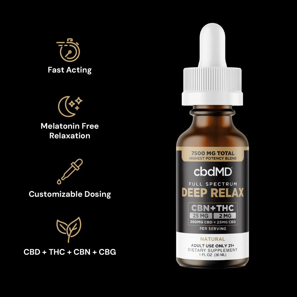 cbdMD Full Spectrum CBD + CBG Oil Deep Sleep Drops - 7500MG