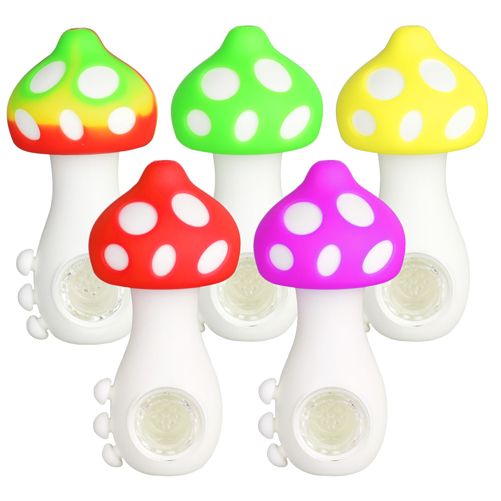 Mushroom Silicone Hand Pipe w/ Glass Bowl - 4.25