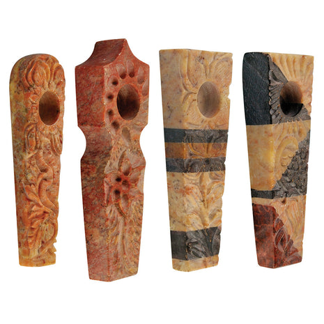 Carved Marble Stone Pipe - 3" / Assorted Styles 8pcs