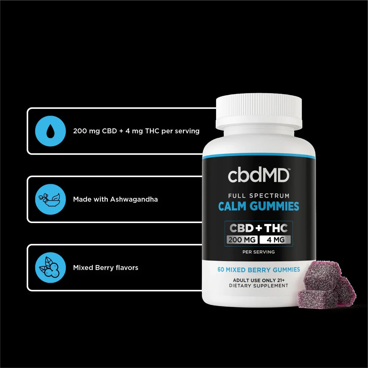 cbdMD Full Spectrum CBD Calming Gummies Mixed Berry - 6000MG, 60ct