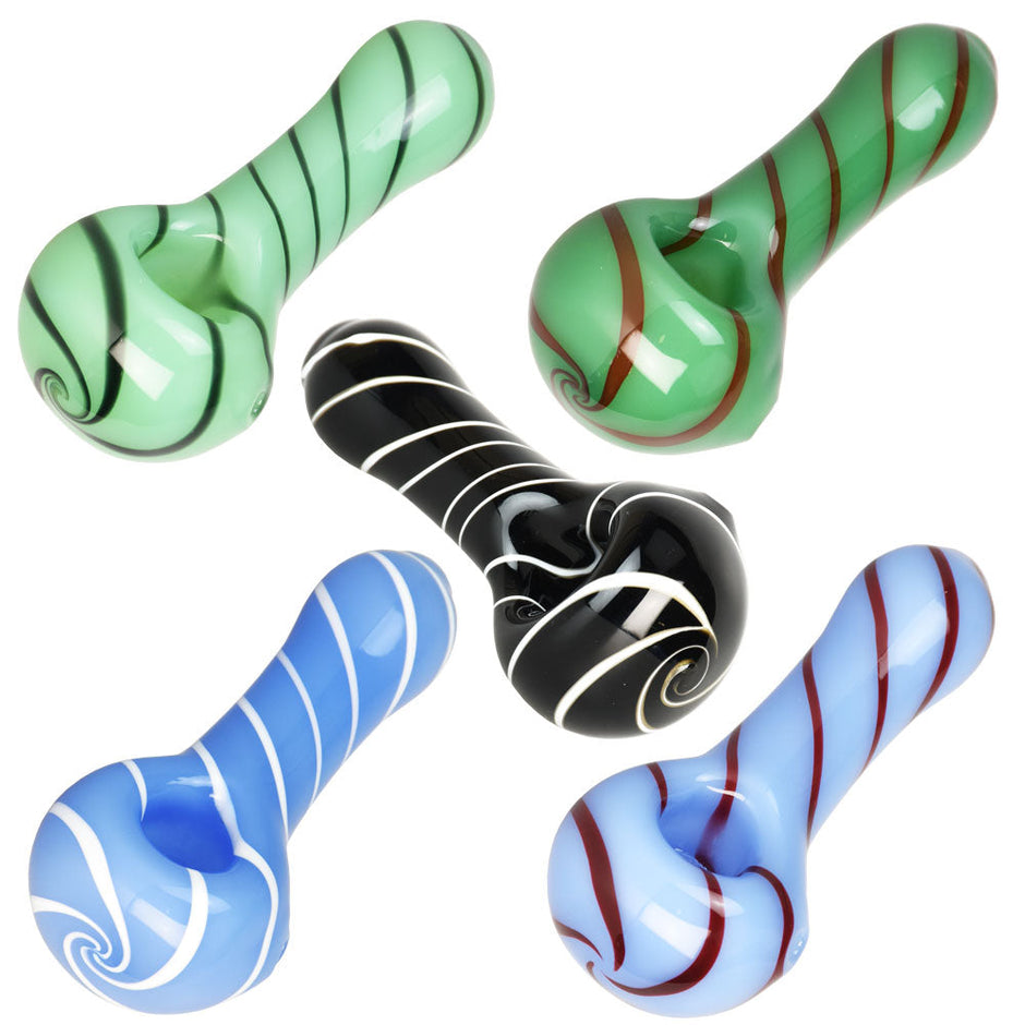 Single Line Swirl Glass Spoon Pipe - 3.75" / Colors Vary