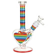 Rainbow Striped Heart Glass Water Pipe - 8.5