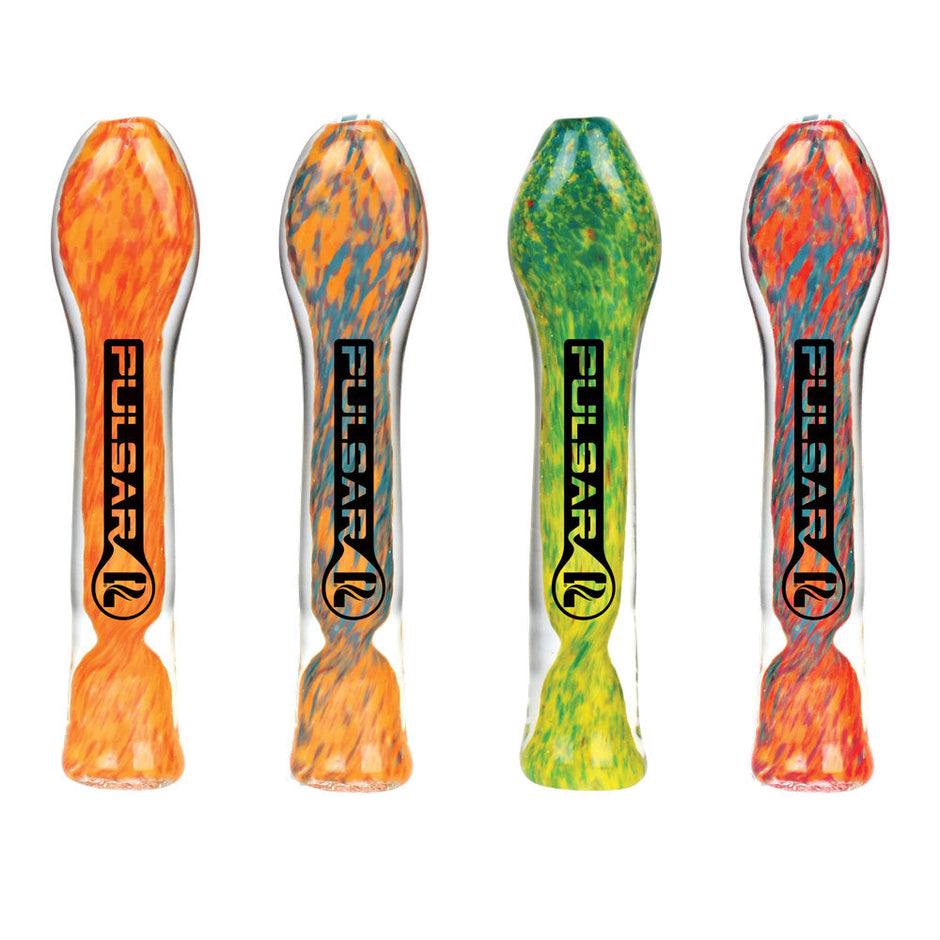 Pulsar Fritted Swirl Flat Mouth Glass Bat - 3.5"/Colors Vary