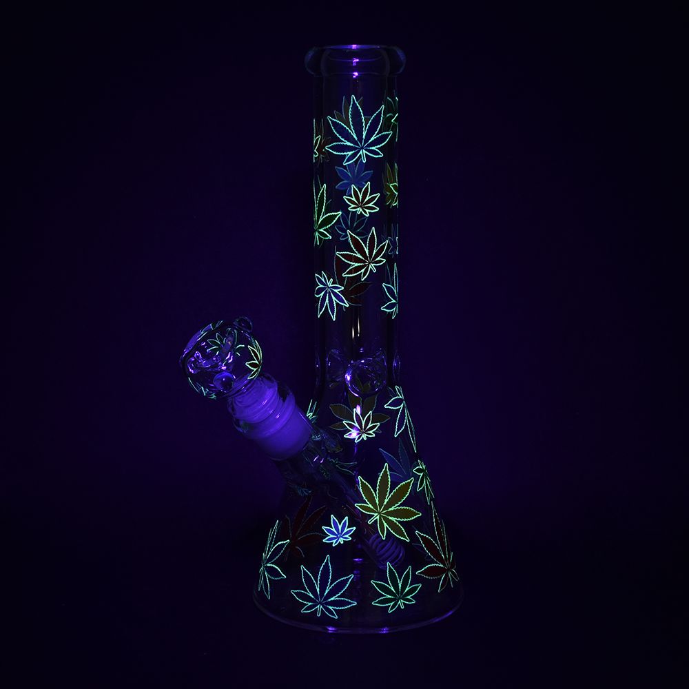 Rainbow Pride Leaf Beaker Glass Water Pipe - 10.25