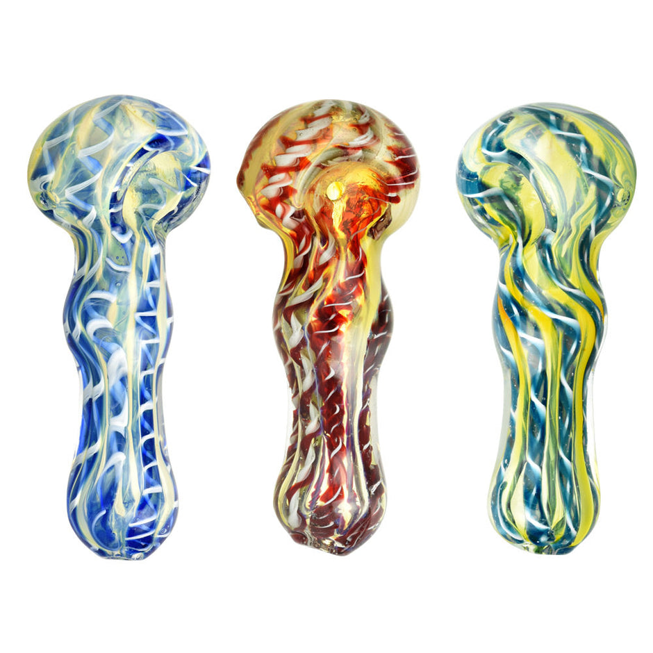 Fumed Latticino Spoon Pipe - 3.75" / Colors Vary