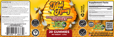 JGO Mad Honey Infused Gummies, 10000 mg, 20 ct