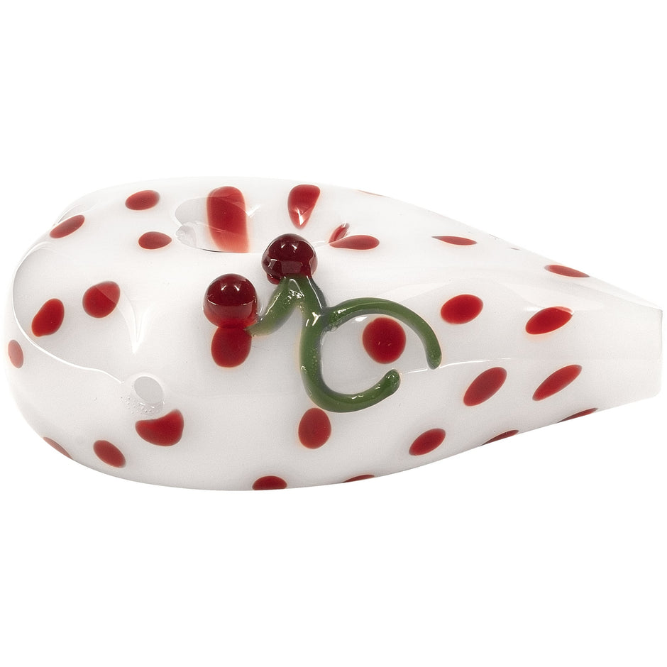 Elegant White Heart-Shaped Glass Hand Pipe with Red Polka Dots